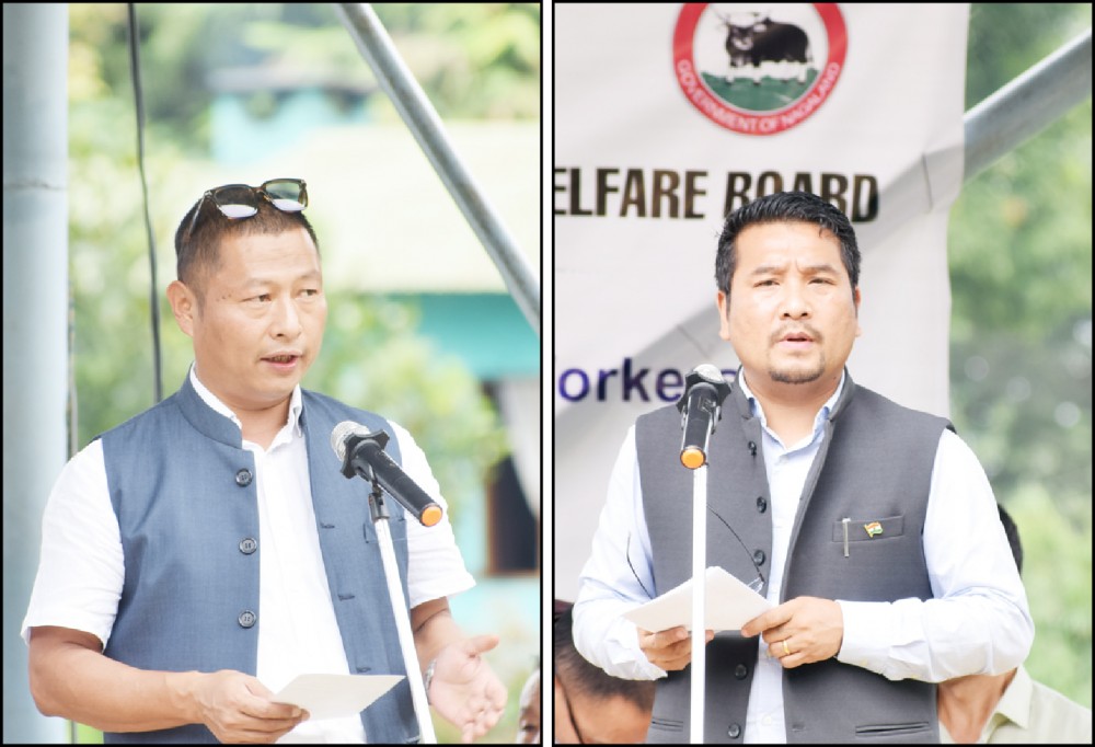 NBOCWWB Chairman, Dr Kekhrie Yhome, and Minister Tongpang Ozukum speaking during the awareness campaign and field registration at Grace Garden, Mokokchung on September 26.  (Morung Photo)